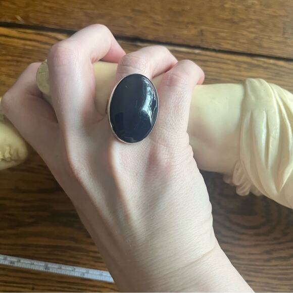 Vintage Large Oval DARK Blue Chunky Cabochon 925 Sterling Silver MEXICO Ring - Picture 11 of 16
